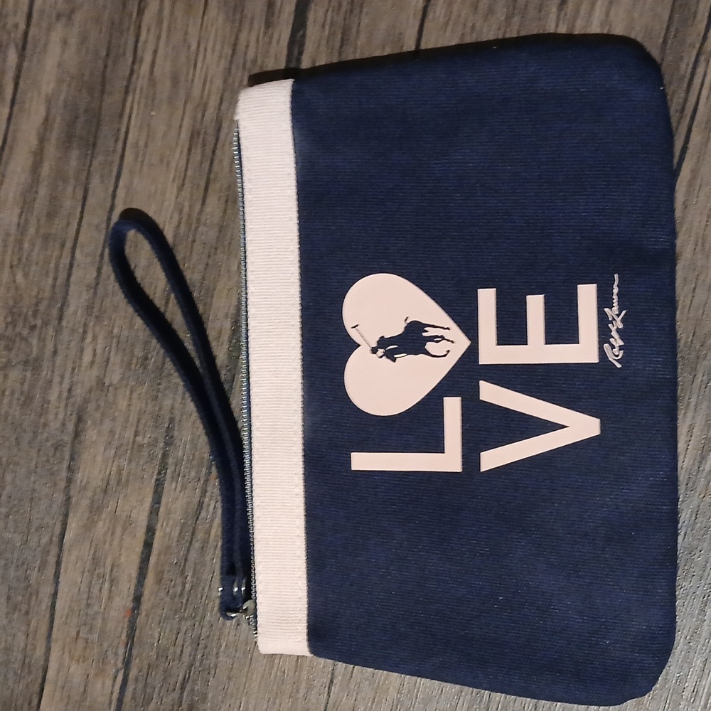 Ralph Lauren Wristlet Or Cosmetic Bag Blue /Pink Love Heart Logo